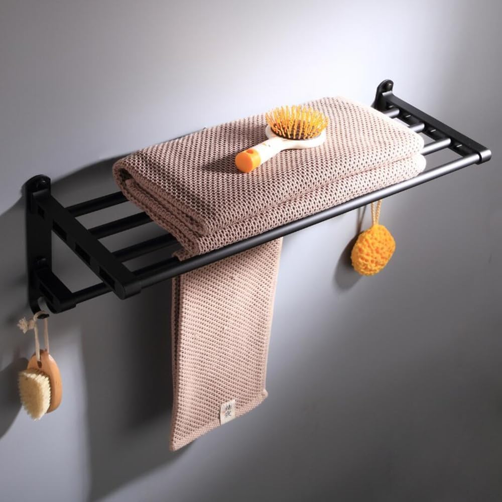 Soap Dishes, Black Towel Rack Ring Hair Dryer Holder Mounted Toilet Paper Soap Basket(55cm Towel Rack)