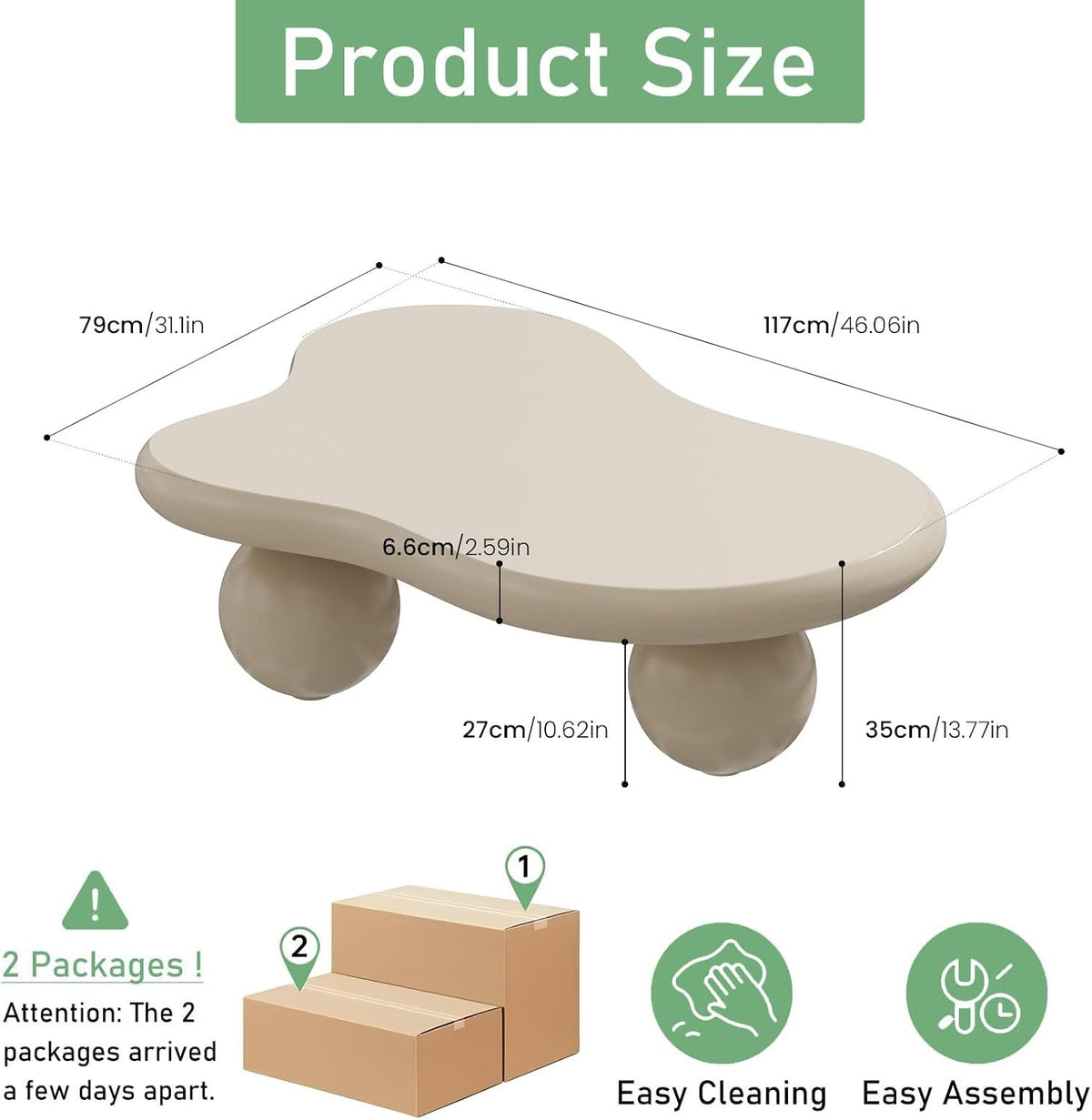White Cloud Coffee Table 46.06' Unique Modern Cartoon Coffee Tables Cute Irregular Coffee Table Indoor End Table Cream Cloud Coffee Tables for Living Room Bedroom, Easy Assembly (46.06' White B1)