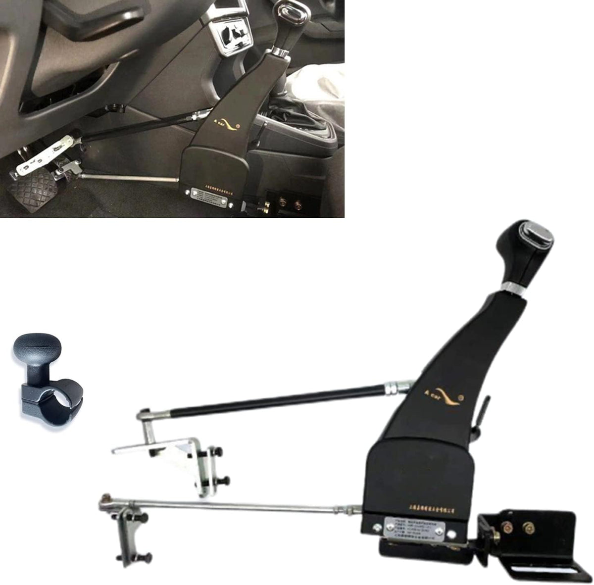 YANGG Hand Controls Driving Car Feet Disabled Handicap Aid Equipment Handle Driver Help Gas/Brake Pedals Assist Device Kit with Steering Wheel Spinners All Steel Main Body (Enhanced Type)