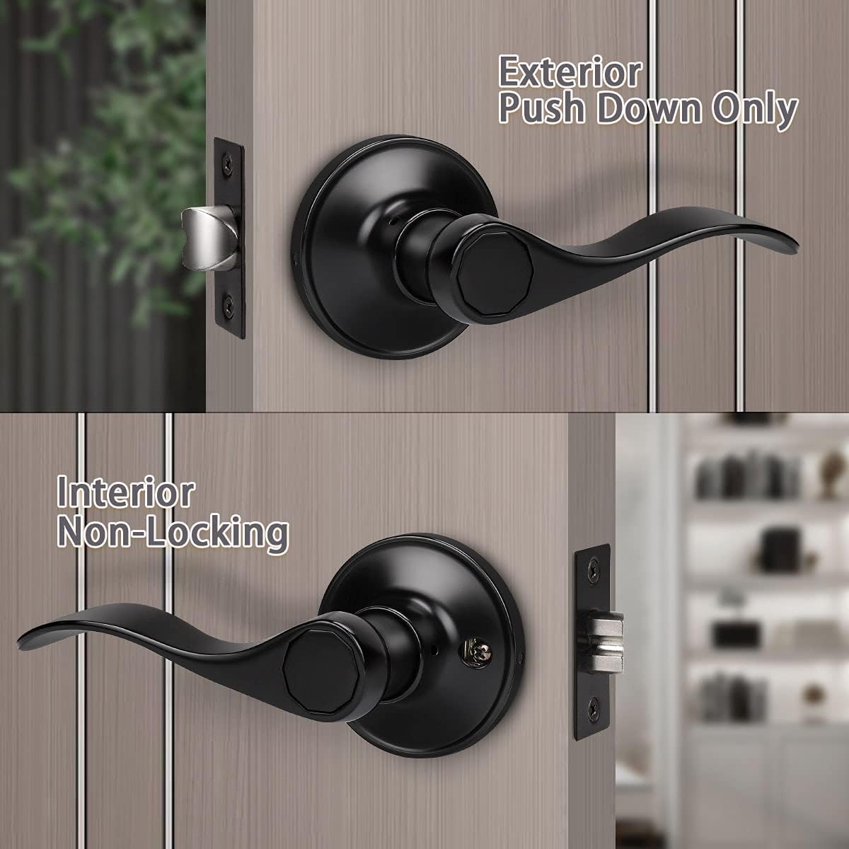 KNOBWELL 10 Pack Passage Door Handles Matte Black Interior Door Levers for Closet Hallway Modern Door Knobs, Reversible for Right or Left