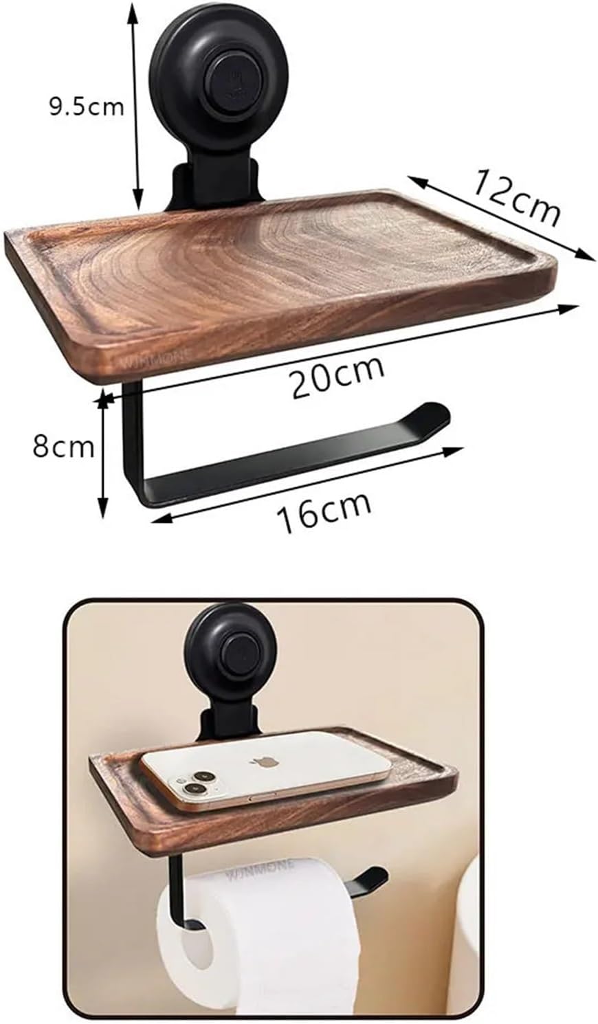 Suction Cup Wooden Walnut Folding Bath Towel Rack Bathroom Toilet Accessories Wall-Mounted Storage Shelf Hardware Sets(Roll Paper Holder)