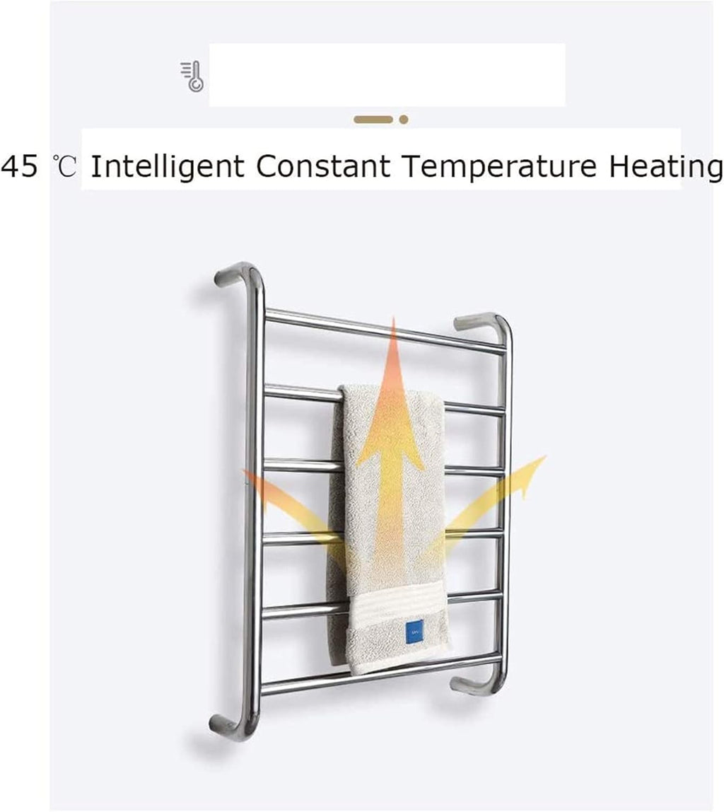 Heated Towel Rail Bathroom Wall Heater Electric Towel Warmer, 6 Bars Towel Dryer Wall-Mounted Bright Light Bath Towel Heater - Stainless Steel