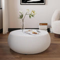 27.55' Round Coffee Table with Marble Top, Luxury Sintered Stone Coffee Table PU Leather Drum Center Tables Circle Cocktail Tea Table for Living Room Apartment No Assembly Cream White