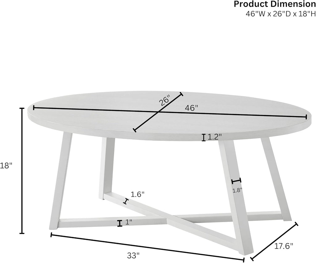 Roundhill Furniture Modern Harmony Wood Oval Coffee Table, White
