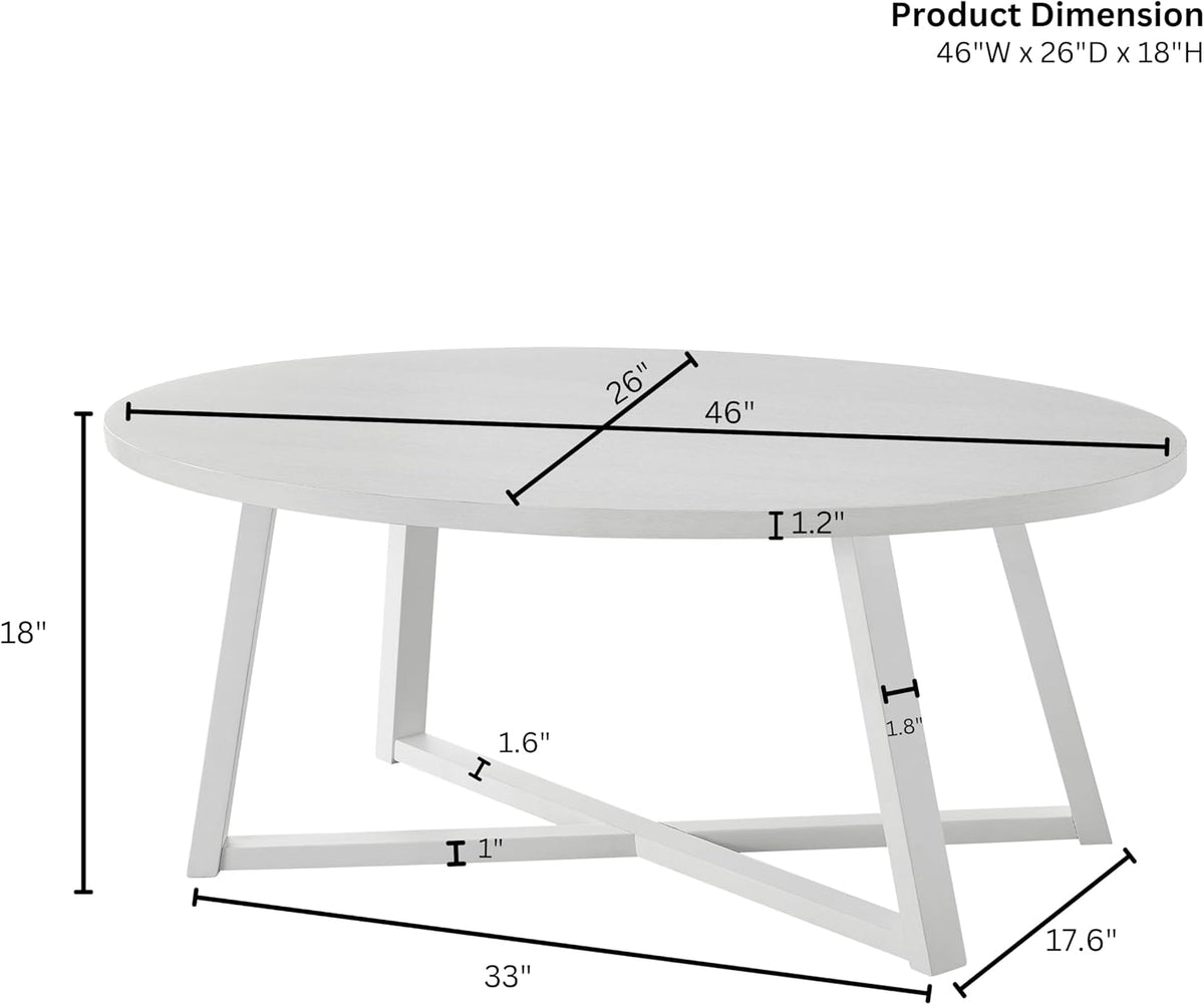 Roundhill Furniture Modern Harmony Wood Oval Coffee Table, White
