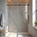 Shower Door 56-60' W x 76' H, Single Sliding Design Frameless Glass Shower Door, 5/16'(8mm) SGCC Tempered Glass Bathroom Sliding Door, Matte Black Finish, 304 Stainless Steel Hardware