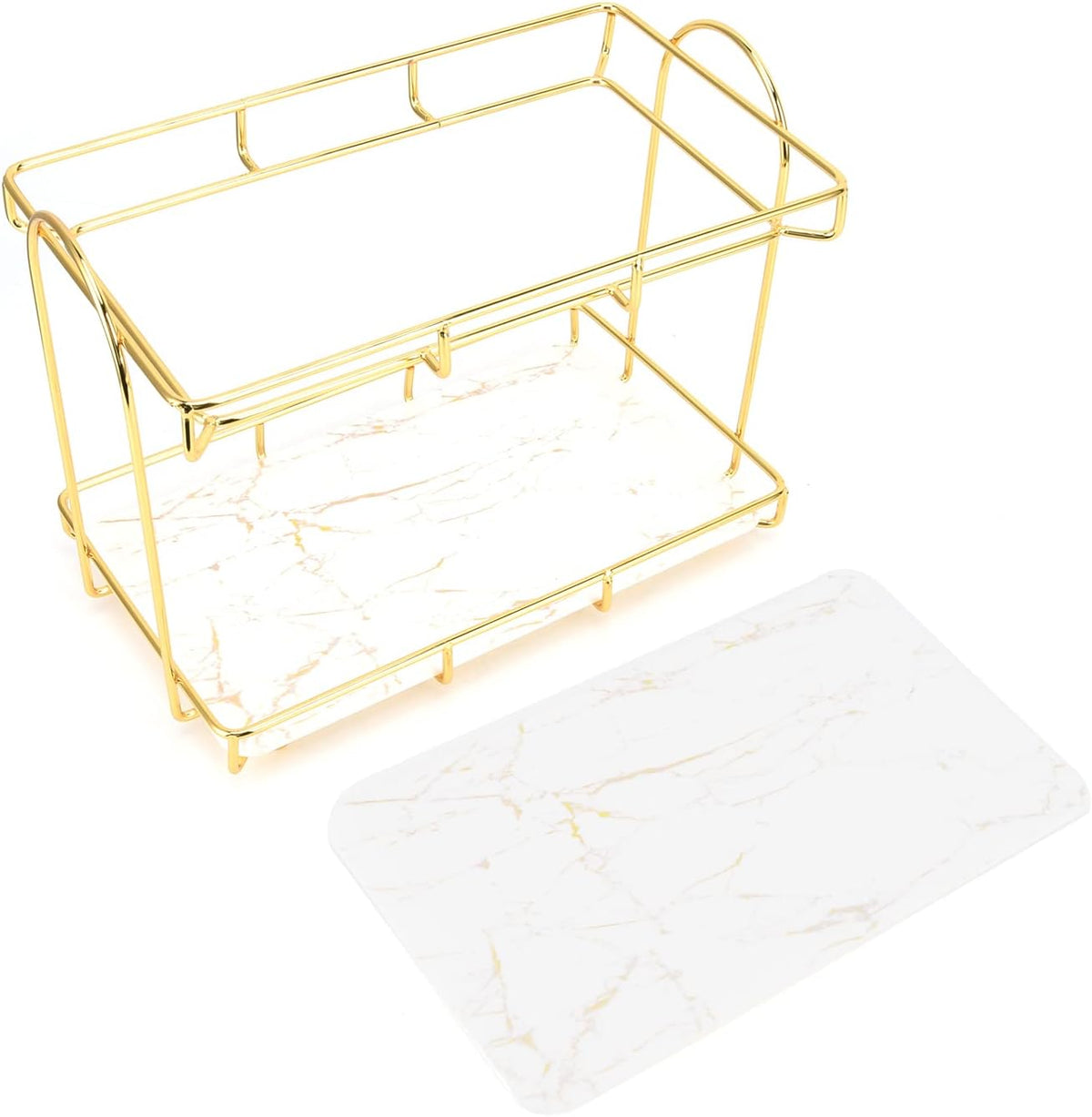 MaikOn Bathroom Glass Shelf,Bathroom Glass Shelf, 2 Tiers Gold Bathroom Countertop Rack Metal Storage Shelf Bathroom Corner Shelf Bathroom Countertop Rack Bathroom Container for Home Hotel Gold