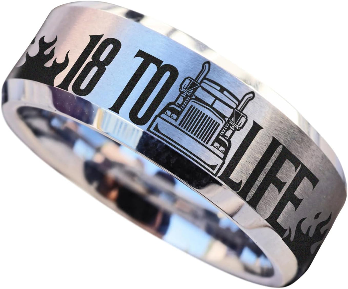 18 to Life Trucker Wedding Ring Auto Parts Mechanic Wedding Band Wrench Car Tire Ring Gift Spark Plug Father's Day Gift Piston Tool Ring Trucker Wedding Band Car lover Ring Trucker Ring