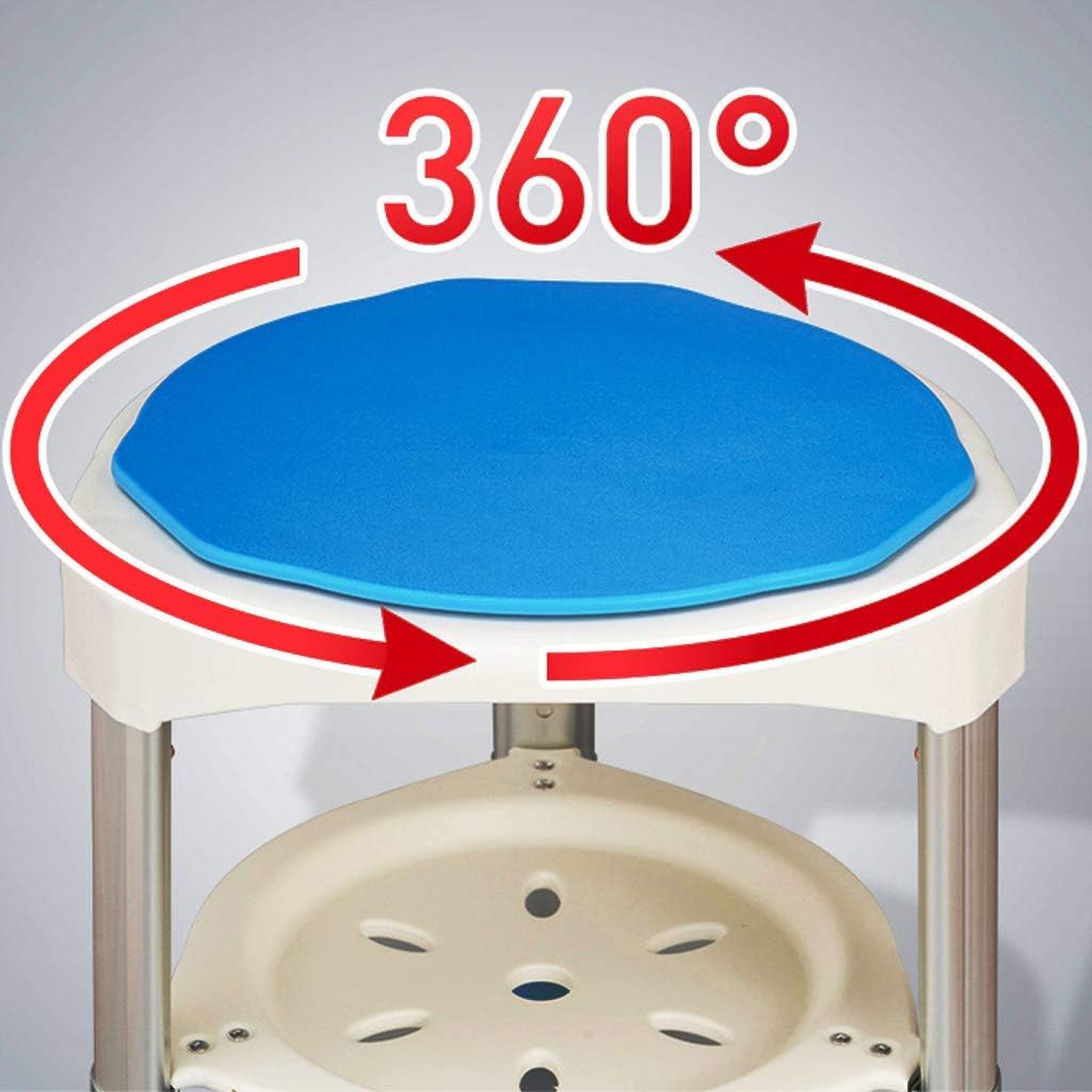 Rotating Rounded Bath Shower Stool with Swivel Seat and Removable Tray Portable Bathroom Seat Adjustable in 6 Height Disability Aid for Seniors Handicapped