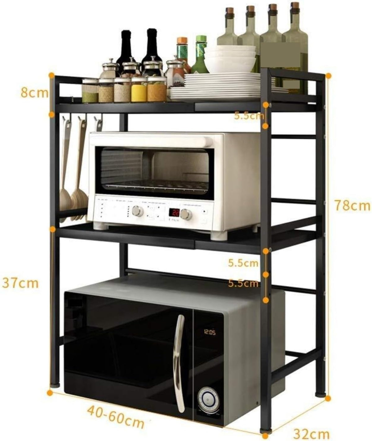 Microwave Stand 2 Layer Microwave Stand Kitchen Shelves Rack Floor Retractable Adjustable Oven Rice Cooker Storage