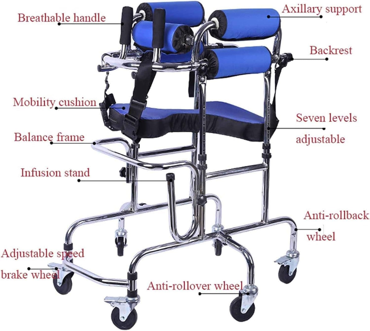 Training Lightweight Aluminium Rollator Walking Aids for Disabled People Portable Stand Upright Walker for Kids Cerebral Palsy Disability Rehabilitation with Height Adjustable Seat