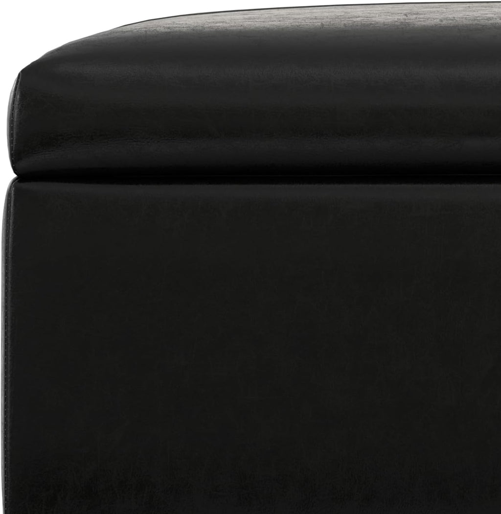 SIMPLIHOME Gabbie Storage Ottoman - 48 inch Wide Upholstered Vegan Leather Rectangle Storage Ottoman Bench in Midnight Black, Contemporary Ottoman for Living Room with Lift-Up Lid