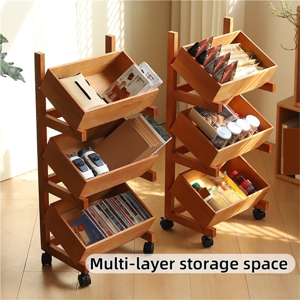 Wood Fruit Basket for Kitchen, Vegetable Bread Basket, Pantry Shelves, Can Organizer Rack, Wooden Storage Rack for Living Room(Beige,Large)