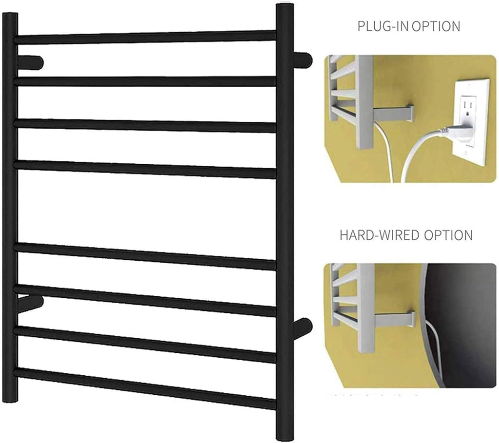 Electric Towel Rack,Wallmounted Tower Warmer Bar 4+4 Heated Bars Towel Drying Rack Heated 80W 25.6X21.6X4.4 in,Plug in,Bath Towel Dryer, Hard Wired