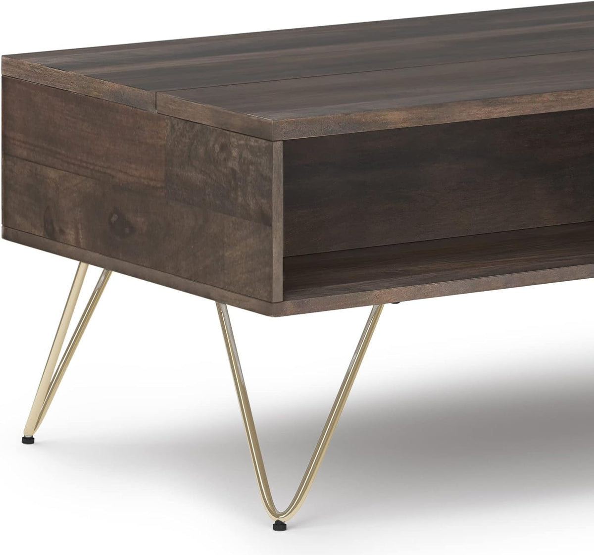 SIMPLIHOME Hunter SOLID MANGO WOOD and Metal 48 Inch Wide Rectangle Industrial Lift Top Coffee Table in Ebony, For the Living Room and Family Room