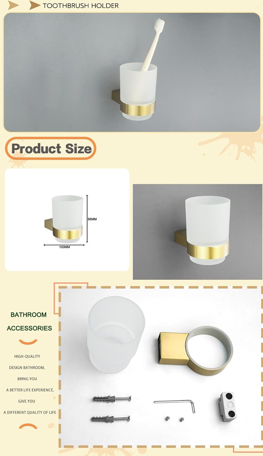 Brushed Gold Soap Dispenser Paper Holder Towel Rack Bathrobe Hook Towel Bar Cup Holder Stainless Steel Bathroom Hardware Set,Cup Holder