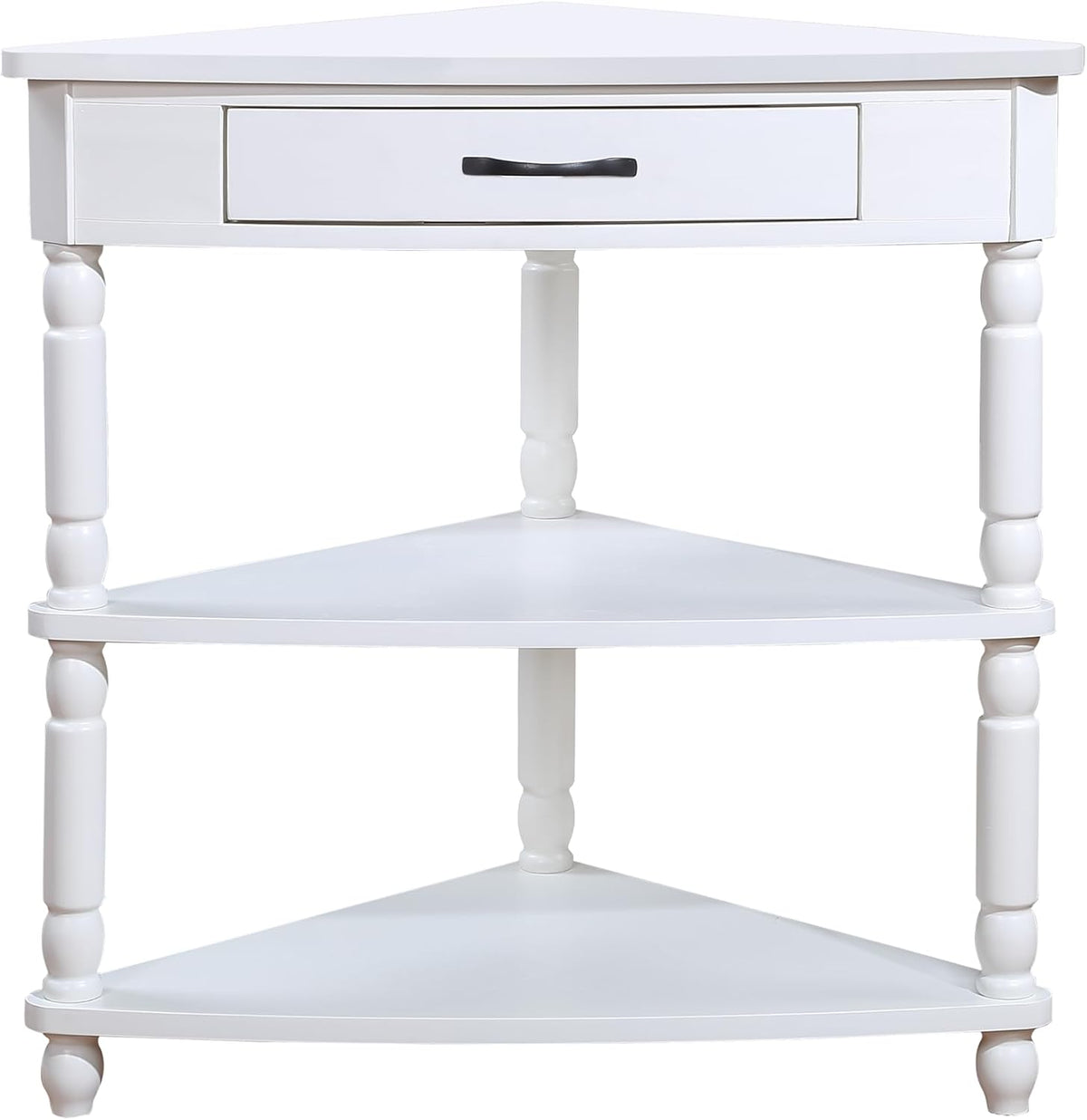 33.8'' Small Triangle Corner Table, Wood Corner Side Table for Small Spaces/Living Room, 3 Tier End Corner Table with Solid Wood Legs (Milk White, 33.8'')
