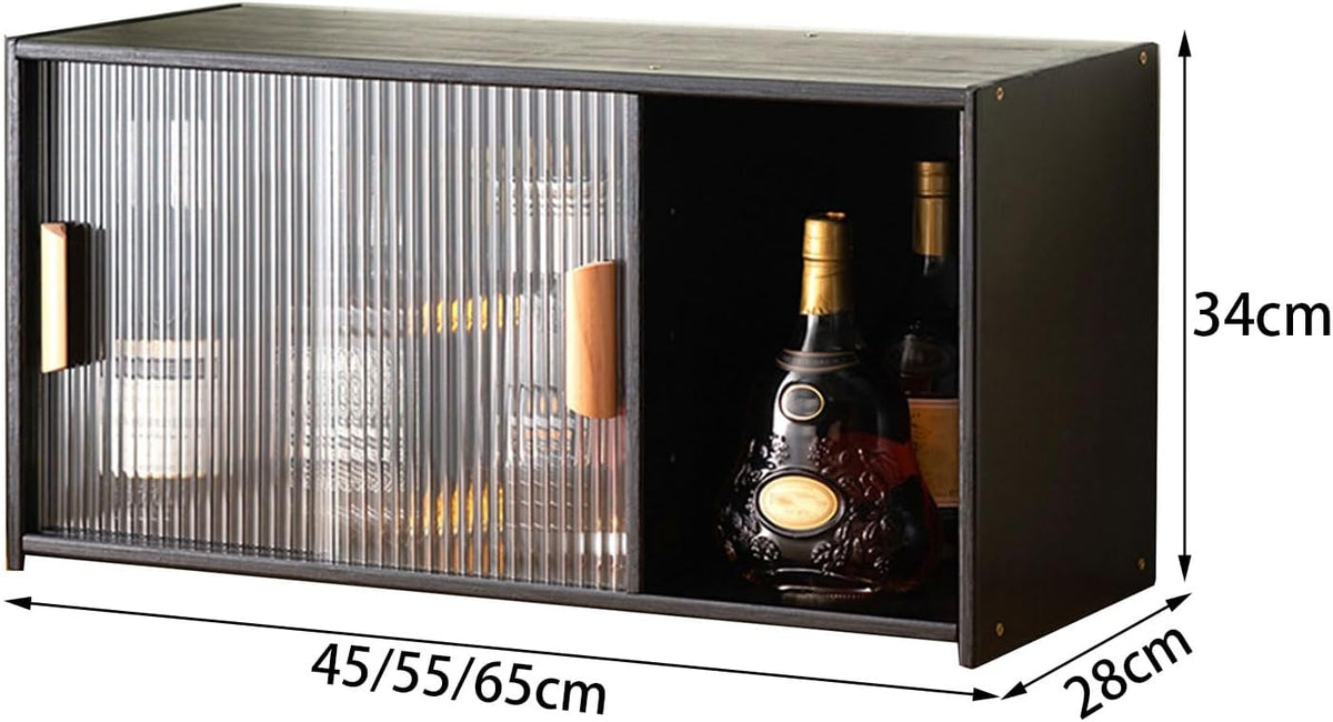 Rustic Wine Bar Cabinet, Small Drinks Kitchen Countertop Cabinet Pantry with 2 Silding Doors Black Cupboard Food Pantry Cabinet for Kitchén Dinning Living Room