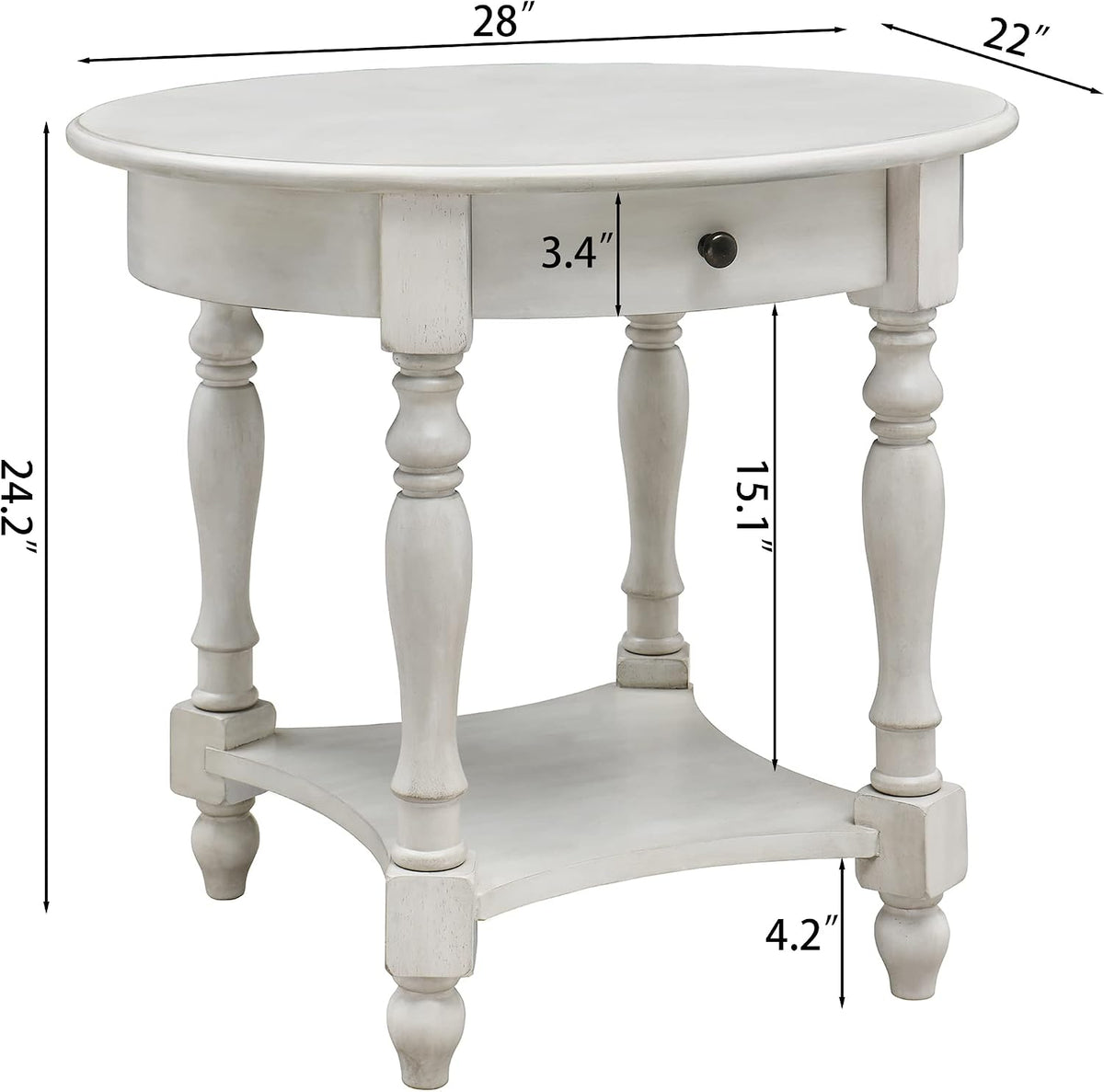 Oval End Table with Drawer, Solid Wood Sofa Side Storage Shelf, Traditional Living Room Corner Table, Nightstand, Easy Assembly 28INCH x 22INCH 24INCH Antique Walnut CJZ2233RW White
