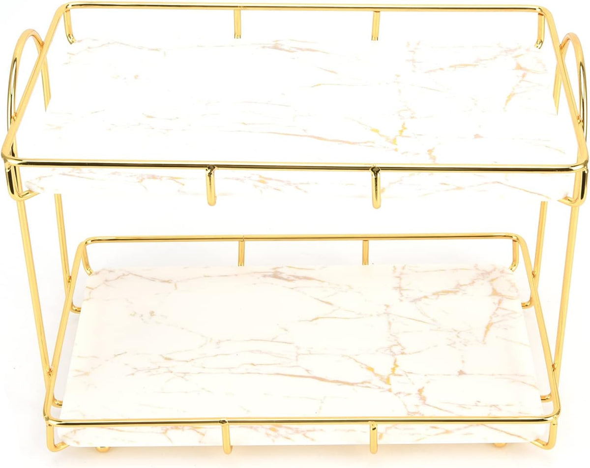 MaikOn Bathroom Glass Shelf,Bathroom Glass Shelf, 2 Tiers Gold Bathroom Countertop Rack Metal Storage Shelf Bathroom Corner Shelf Bathroom Countertop Rack Bathroom Container for Home Hotel Gold