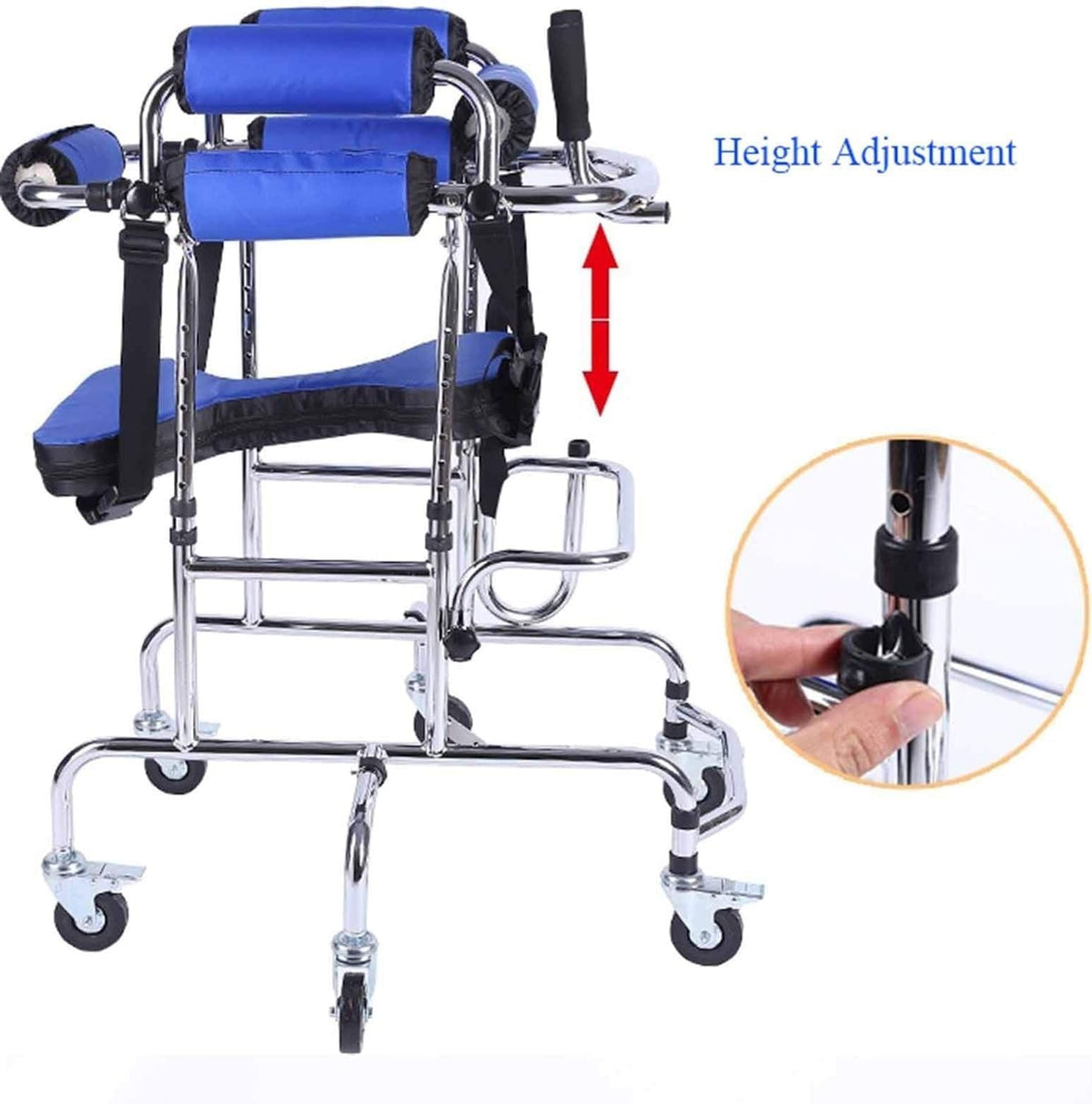 Training Lightweight Aluminium Rollator Walking Aids for Disabled People Portable Stand Upright Walker for Kids Cerebral Palsy Disability Rehabilitation with Height Adjustable Seat