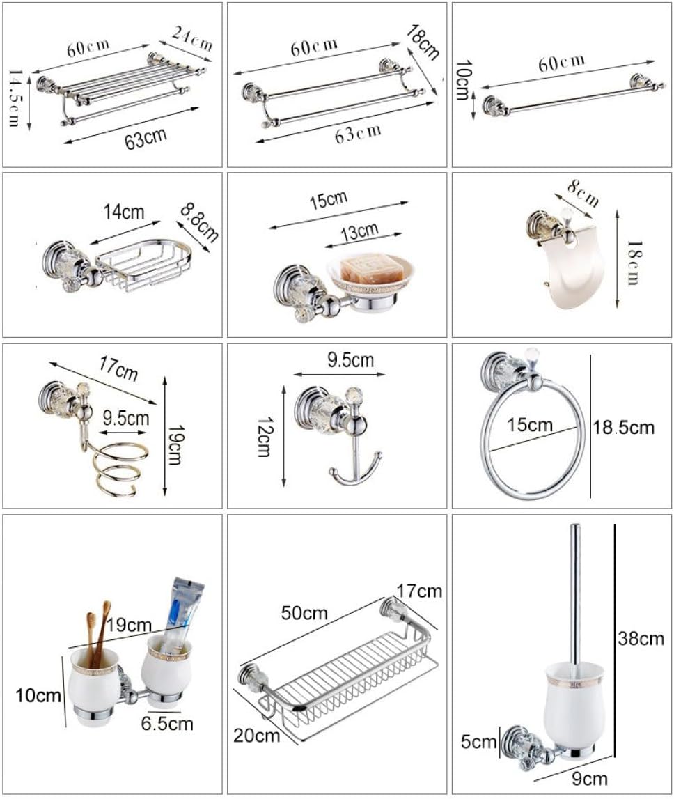 IsolaY Bathroom Hardware Set Crystal Bath Towel Shelf Toilet Paper Holder Sliver Chrome Towel Bar Toilet Brush Holder Robe Hook,Tissue Holder
