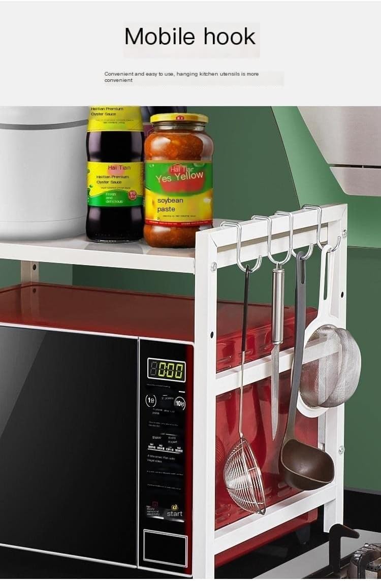 Microwave Stand Microwave Oven Rack with Hooks Expandable Stand Sturdy Shelf Kitchen Storage Organizer Storage
