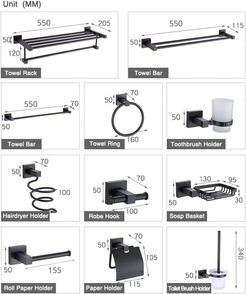Modern Aluminum Towel Rack with Blower Holder Hooks and Shelf for Bathroom Organization