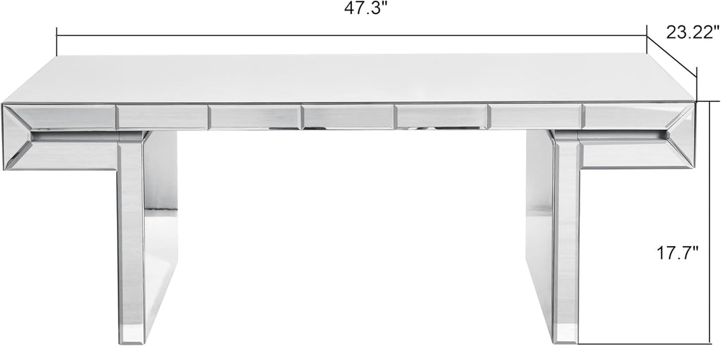 Modern Mirrored Coffee Table for Living Room Luxury Fluted Mirror Cocktail Center Table with Silver Finish 47' Rectangular Coffee Table for Home Office