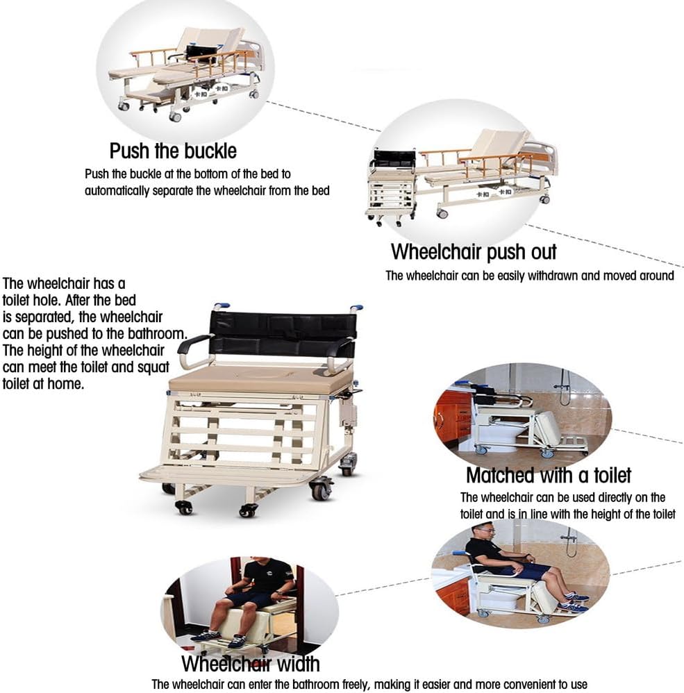Manual Hospital Beds Adjustable with Wheelchairs Function, 10 in1 Function Hospital Beds for Home, Patient Nursing Aids with Quiet Wheels,(213 * 106 * 53 cm)