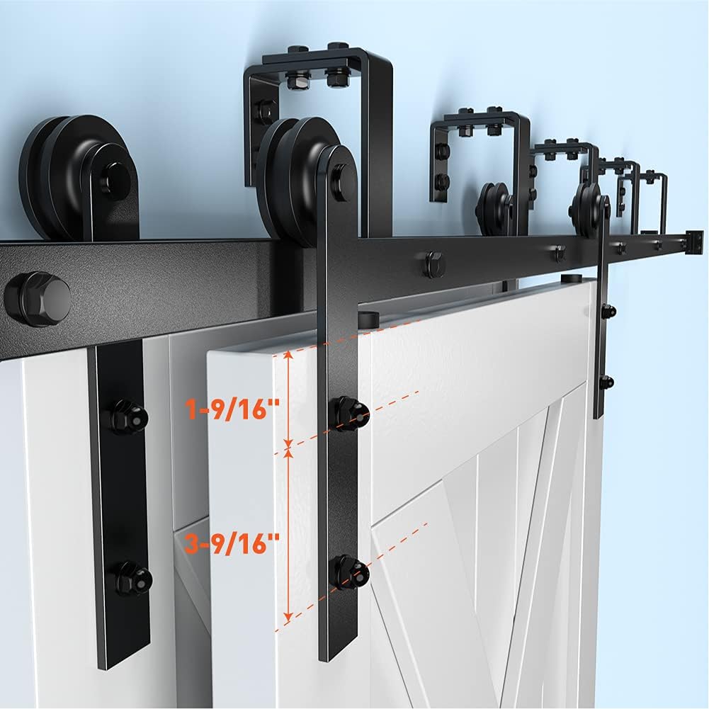 ZEKOO 10FT Double Track Bypass Sliding Barn Door Hardware Kit for 2 Doors, Bypass Barn Door Track Kit, Low Ceiling, Easy Instal, I Shape Hanger, Fit 60' Wide Door Panel
