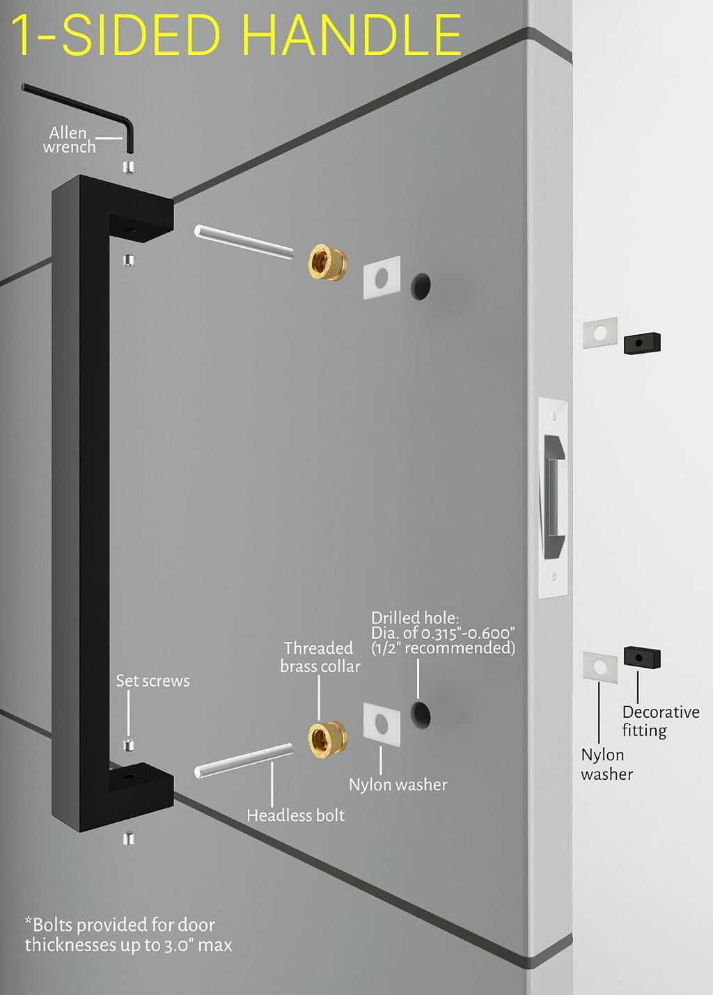 12 Inches 1-Sided Stainless Steel Modern Entry Door Handle Matte Black Powder Coated, Sliding Door Handle External Push Pull for Single Doors Double Doors Glass Metal Wood, Square Rectangle Shaped Bar