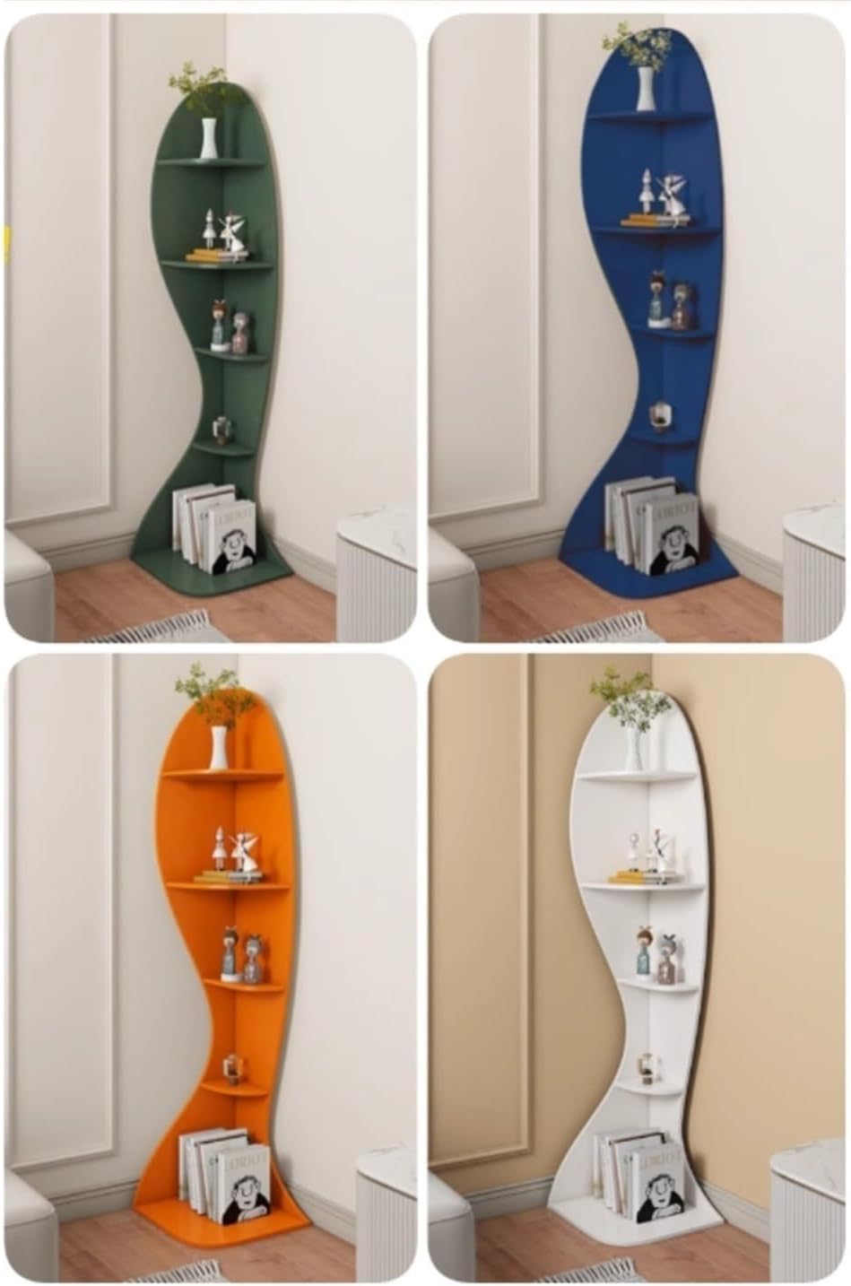Wall Corner Bookshelf, 5 Tier Corner Shelf Wooden Corner Bookshelf Bookcase and Plant Stand for Living Room Bedroom Corner Shelf Plant Stand(Orange)