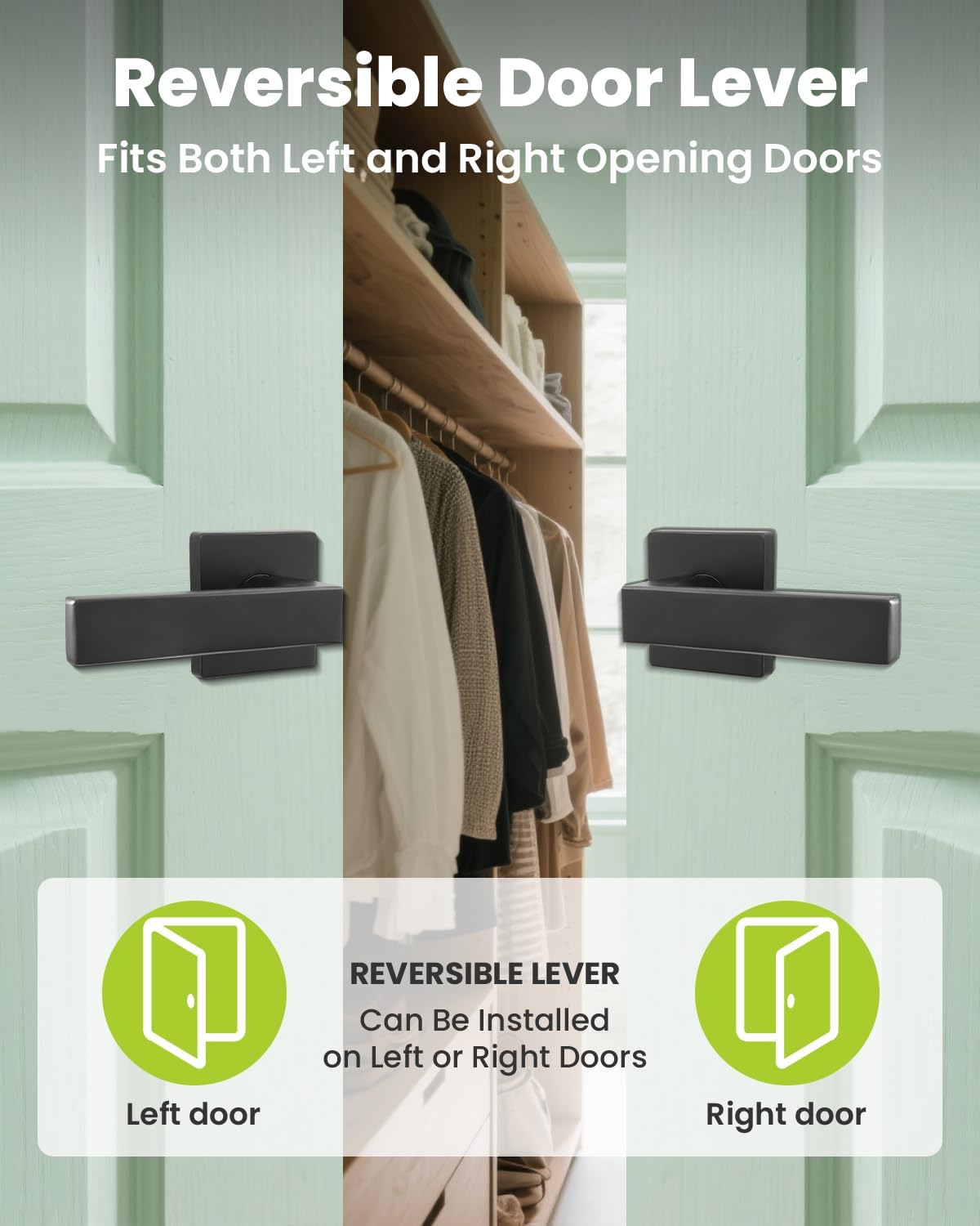 Passage Door Lever Dummy GreenShield Exterior Interior Door Handle for Hallway & Closet Heavy Duty Non-Locking Lever Sets No Key Door Knob for Right & Left Handed Door (10 Pack,Matte Black)