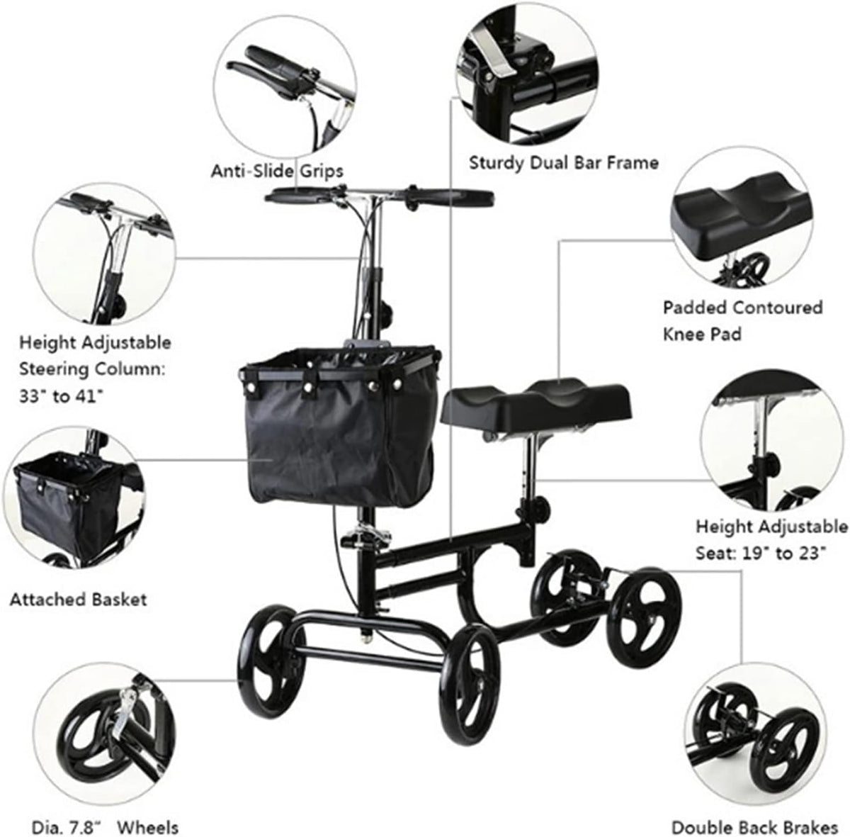 Mobility Walker Knee Walker Lightweight for Seniors Folding Walker for Elderly Disability Aids Rollator Walker Adjustable with Wheels Basket(