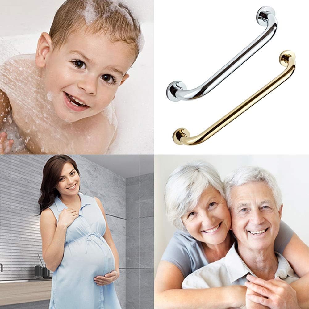 Grab Rails,Hand Rail Disability Aids Antique Bathroom Grab Bar in Brass/Steel, Bath Handicap Safety Handle for Showers, Bathtubs, Wc, Balance Handrail Shower Assist/Silver/35Cm/14I
