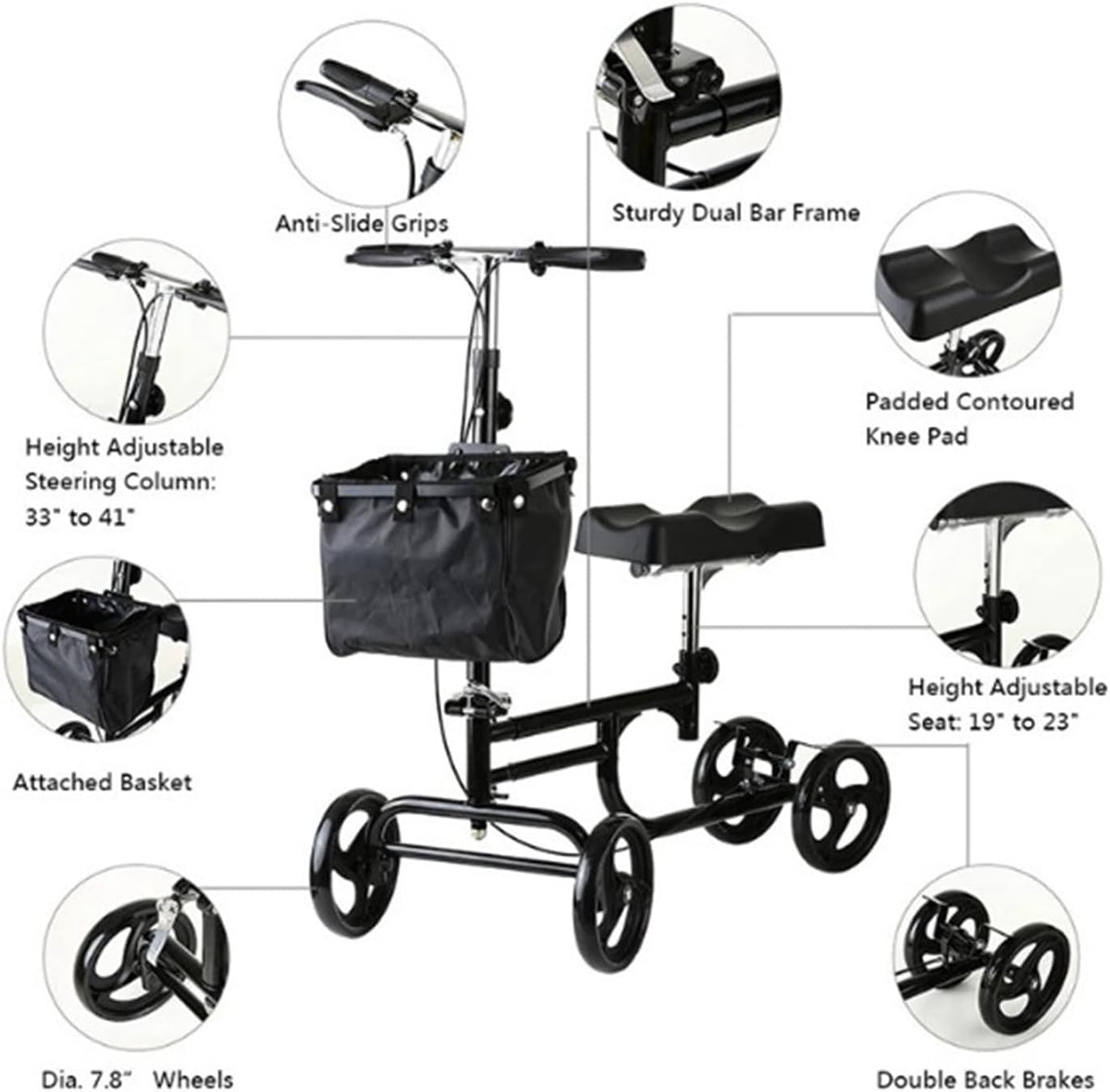 Mobility Walker Knee Walker Folding Walker for Elderly Lightweight for Seniors Disability Aids Rollator Walker Adjustable with Wheels Basket(