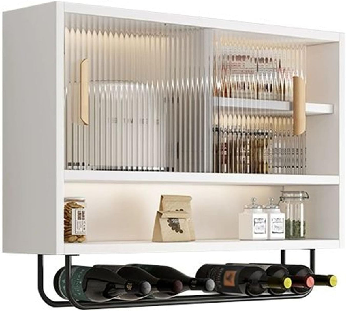 Large Kitchen Wall Cabinet,Wooden Wall Mounted Storage Cabinet with 2 Sliding Glass Door and Towel Bar,Modern Medicine Cabinet for Bathroom Laundry Room Kitchen(47.24 * 9.06 * 19.69in, A)