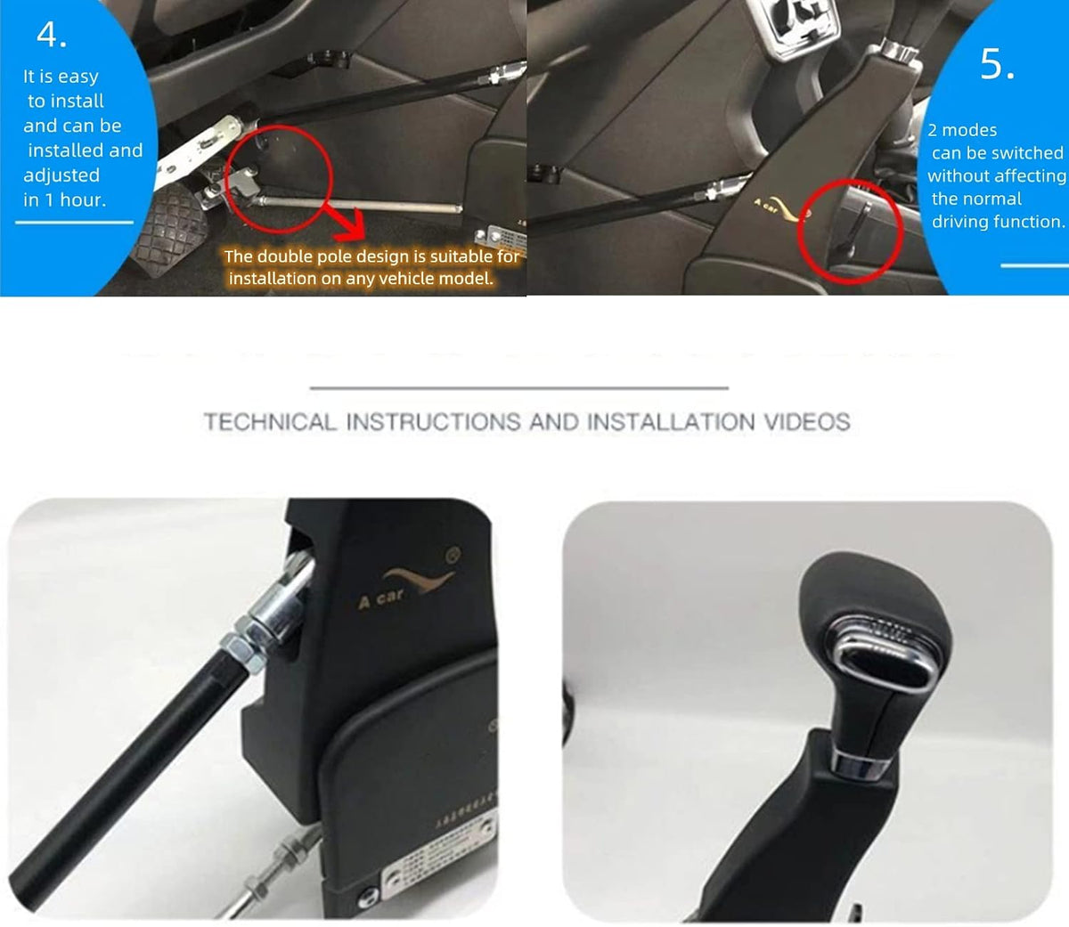 YANGG Hand Controls Driving Car Feet Disabled Handicap Aid Equipment Handle Driver Help Gas/Brake Pedals Assist Device Kit with Steering Wheel Spinners All Steel Main Body (Enhanced Type)