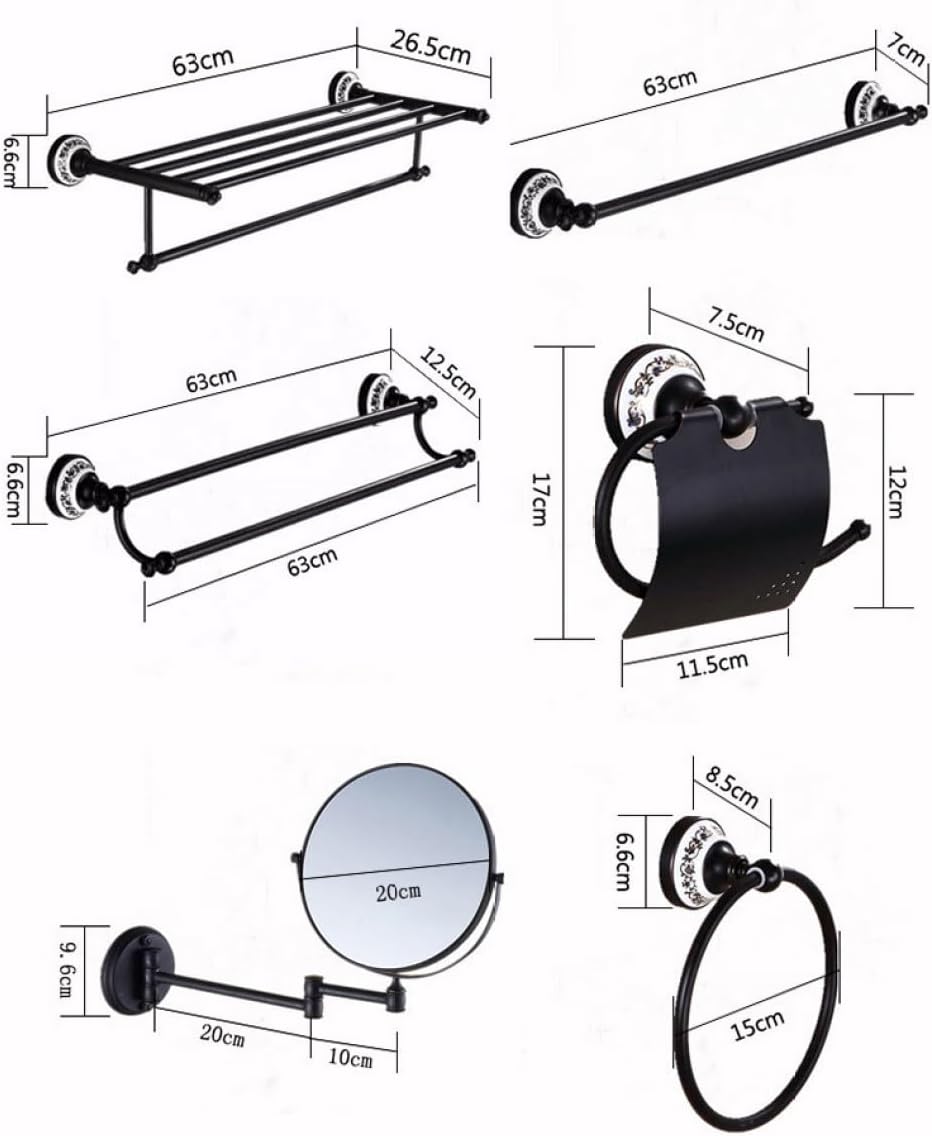Black Brass Bathroom Hardware Set Porcelain Towel Shelf Towel Rack Toilet Paper Holder Towel Bar Hook Bathroom Accessories,Double Towel bar2