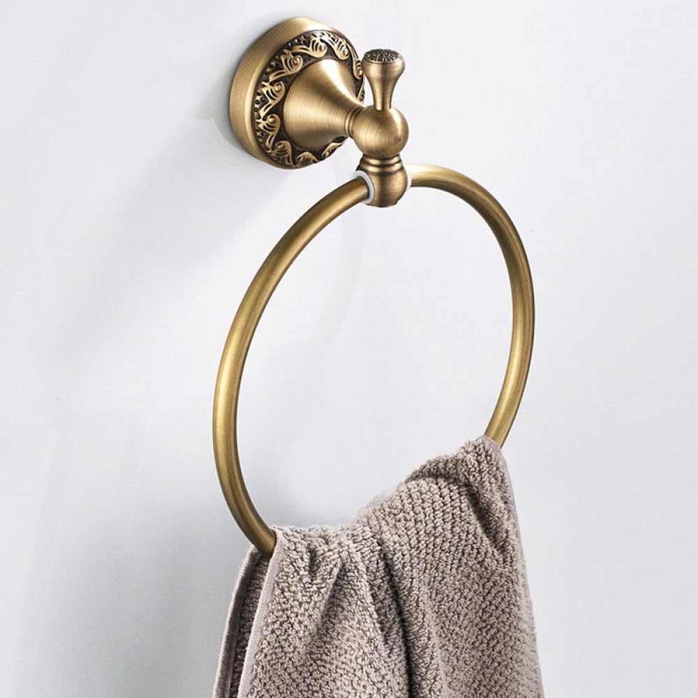 Antique Brass Bathroom Accessories Hardware Set Towel Bar Rail Rack Toilet Paper Holder Toilet Brush Shower Soap Dish Holder,Round Towel Ring