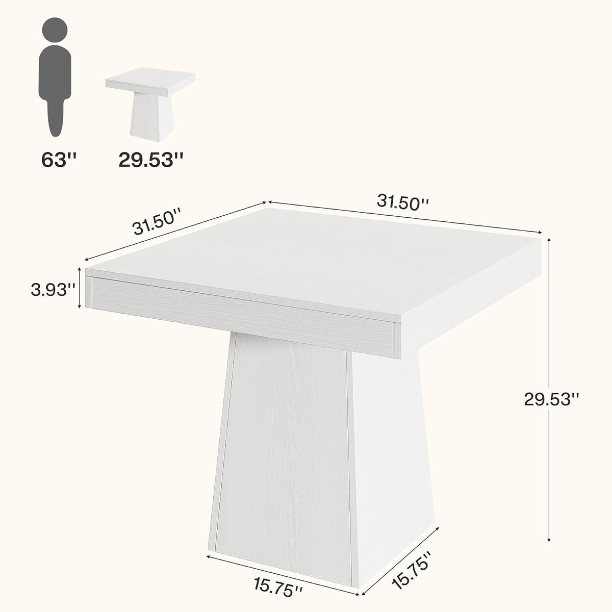 Tribesigns Square Dining Table for 4, 31.5-Inch Small Kitchen Table with Sturdy Pedestal Base, Farmhouse Dinner Table for Dining Room, Living Room, Kitchen, White