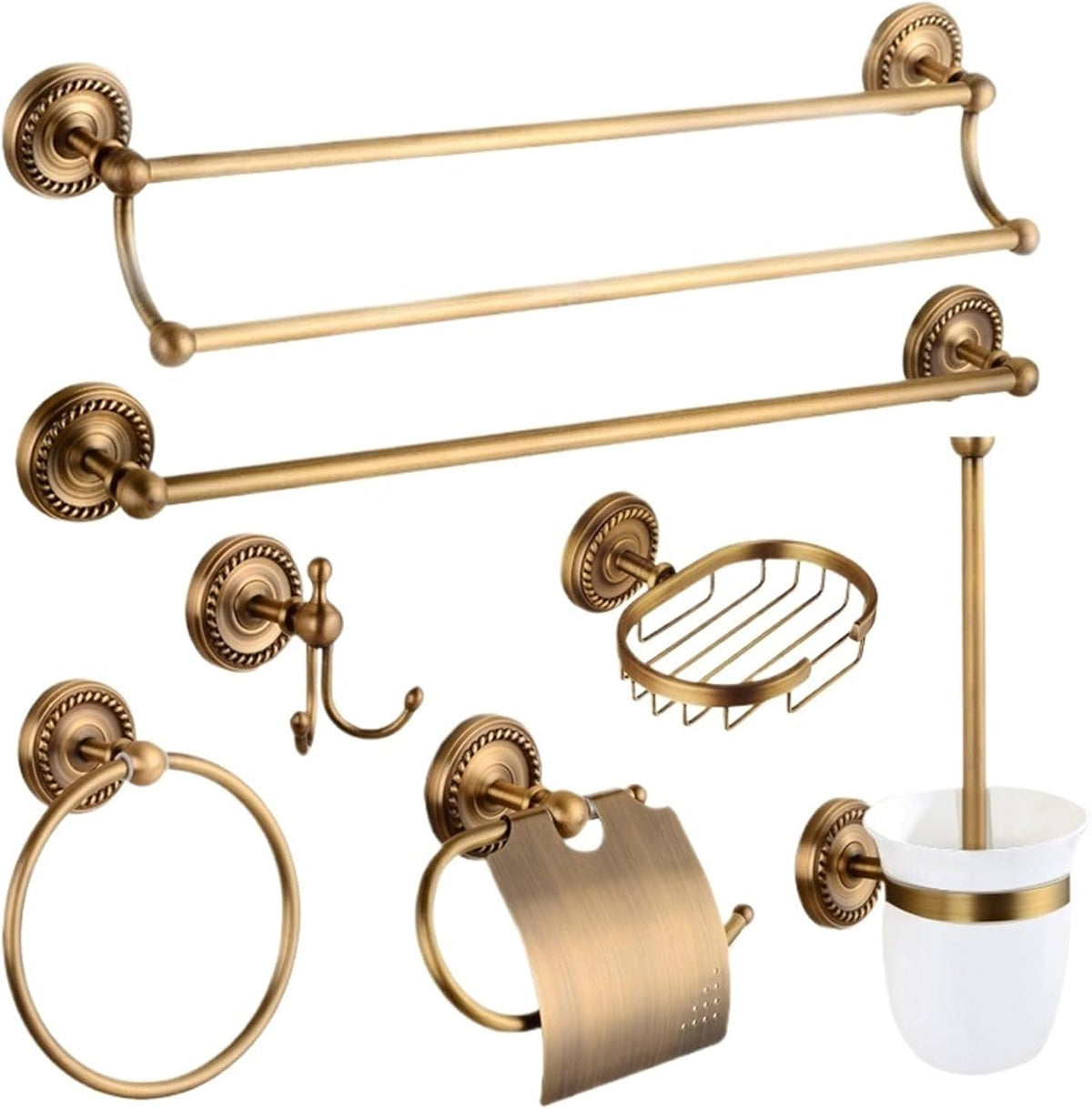 Solid Brass Bathroom Accessories Set,Robe Hook,Paper Holder,Towel Bar,Soap Basket(Corner Basket)