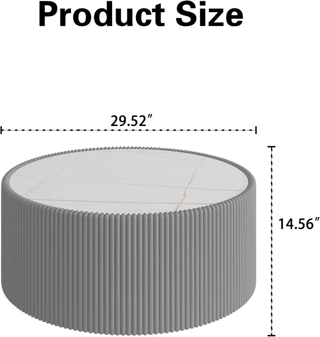 GDFStudio Modern Round Coffee Table, Luxury Sintered Stone Top Circle Coffee Table with PU Leather Drum Base, Creative Shape Small Tables for Living Room Side Tables, Fully Assembled, Grey-Large