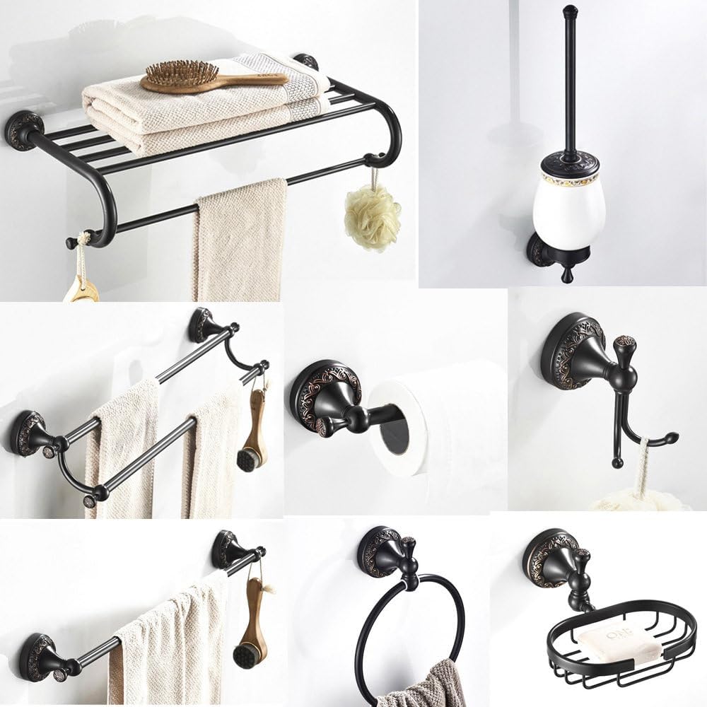 Black Brass Bathroom Accessories Hardware Set Towel Bar Rail Rack Toilet Paper Holder Toilet Brush Shower Soap Dish Holder,Double Towel Bar