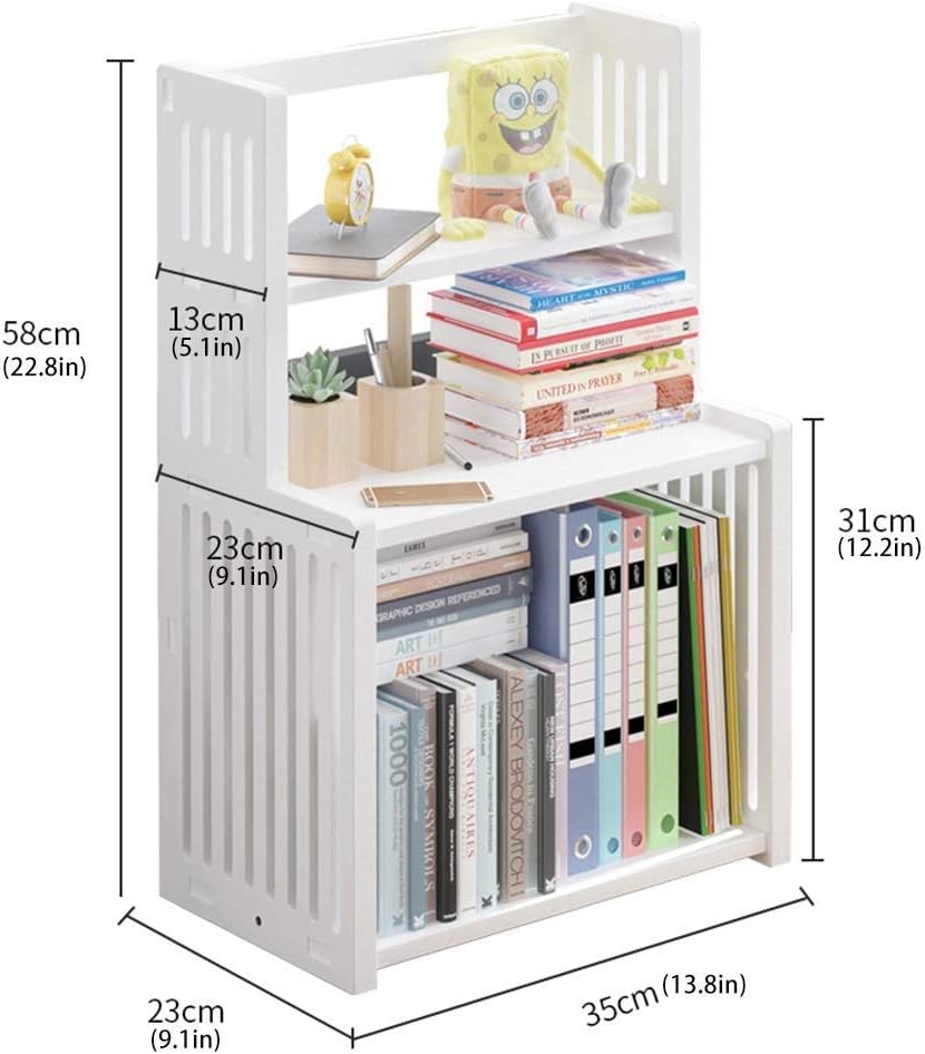 Bookshelf Wood Desktop Bookshelf Kitchen Shelf Seasoning Rack Multi-Layer Household Countertop Storage Rack Desk Organizer Display Shelf (Color : White, Size : 48cm)