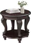 Round End Table for Living Room, Solid Wood Sofa Side Table with Shelf, Retro Corner Table for Office Small Space (22' W x 19.5' D x 20.5' H, Espresso)