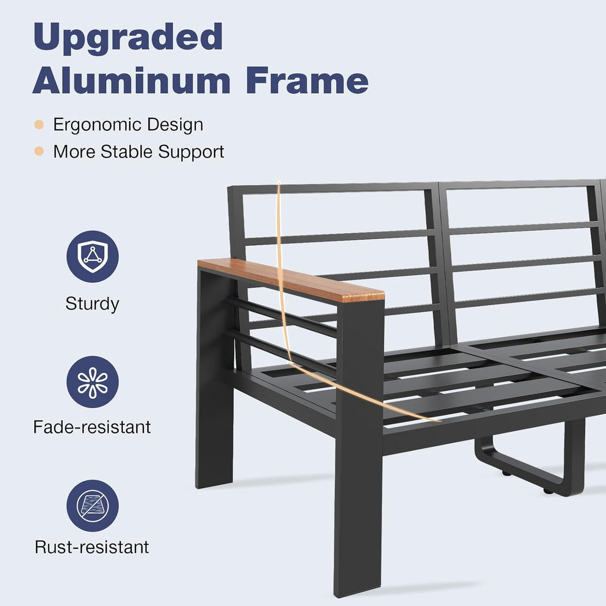 Aoxun Aluminum Patio Furniture Set with Umbrella 4 Seats, Oversized Outdoor Sectional with Washable Thick Cushions, Coffee Table, Patio Conversation Sets for Porch, Balcony, Deck