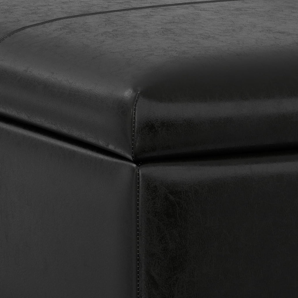 SIMPLIHOME Gabbie Storage Ottoman - 48 inch Wide Upholstered Vegan Leather Rectangle Storage Ottoman Bench in Midnight Black, Contemporary Ottoman for Living Room with Lift-Up Lid