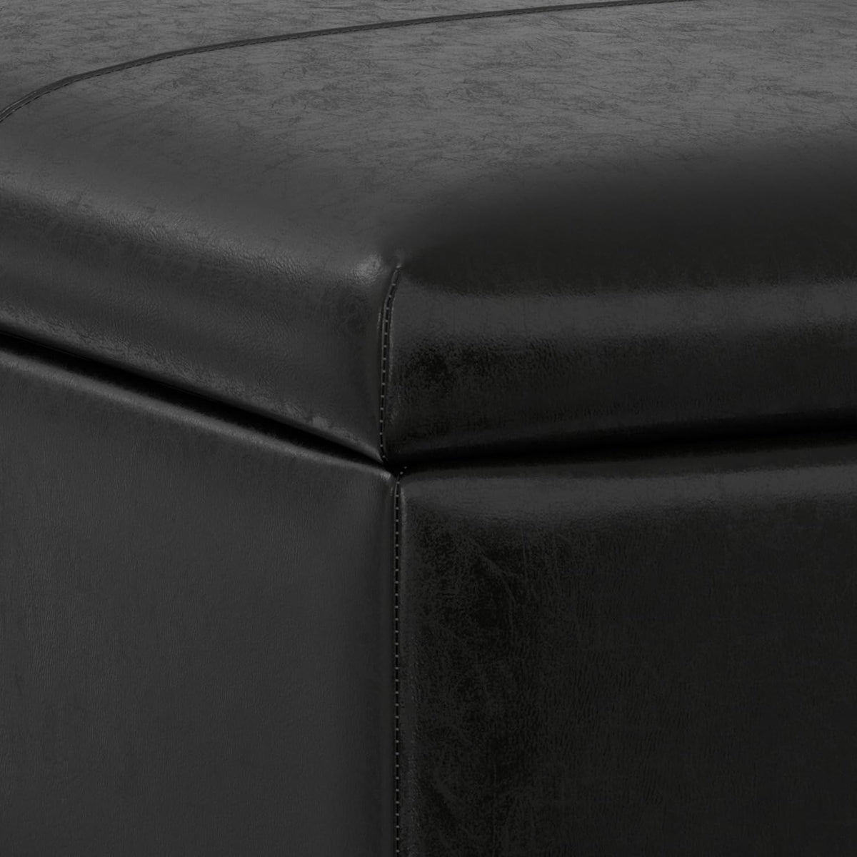 SIMPLIHOME Gabbie Storage Ottoman - 48 inch Wide Upholstered Vegan Leather Rectangle Storage Ottoman Bench in Midnight Black, Contemporary Ottoman for Living Room with Lift-Up Lid
